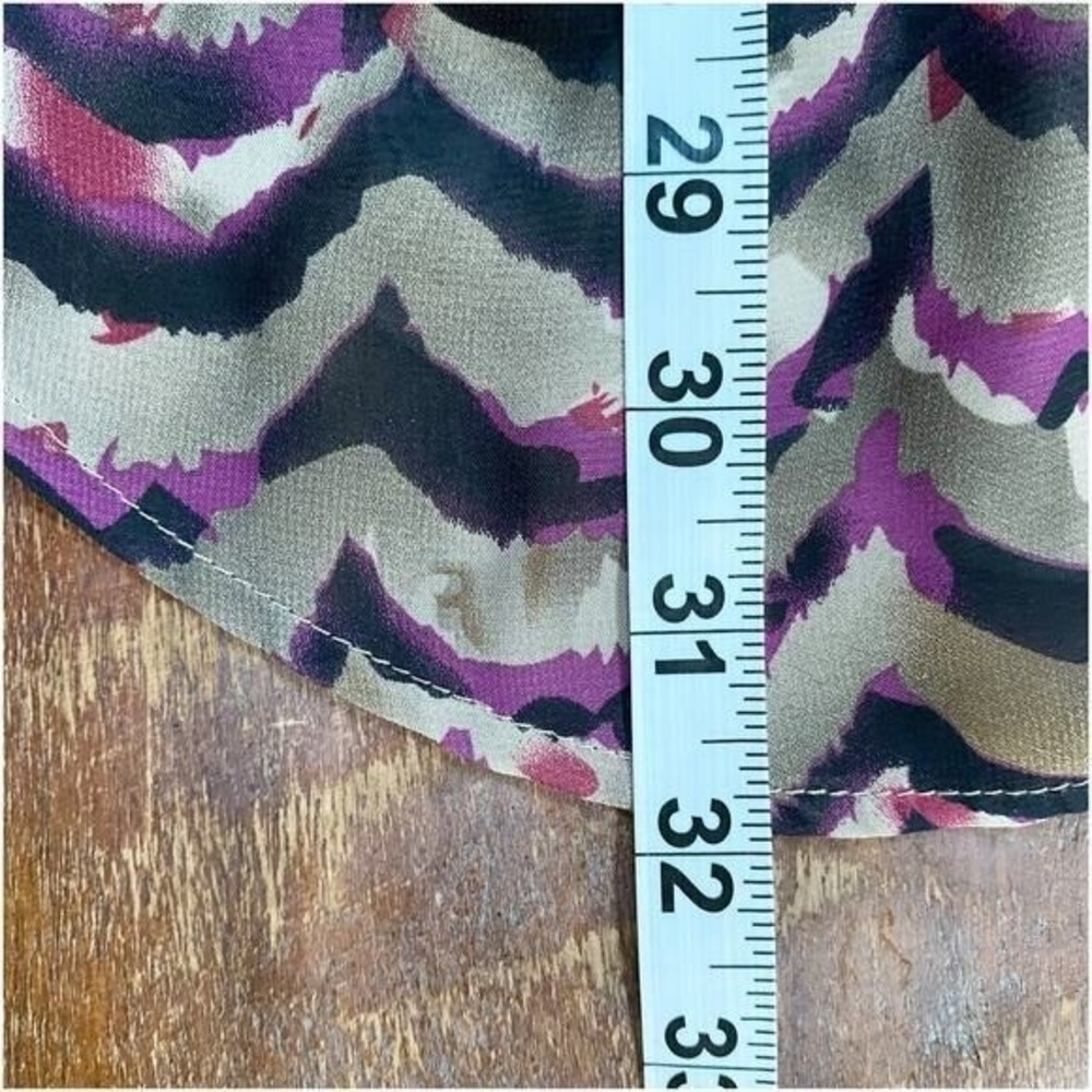 Daniel Rainn Purple Abstract Scallop Wave Sheer Chiffon Tunic Top Belted Medium - Picture 9 of 12